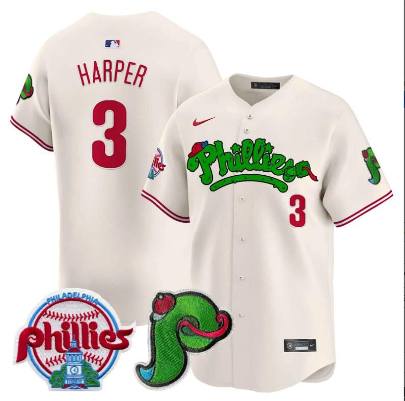 Men Philadelphia Phillies #3 Harper cream Limited 2024 MLB Nike jersey